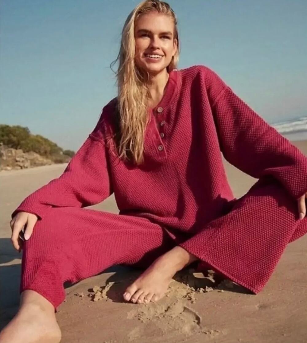 FP Beach Hailee Sweater Set Swater Size XS , and Pants Size S Red Waffle Knit